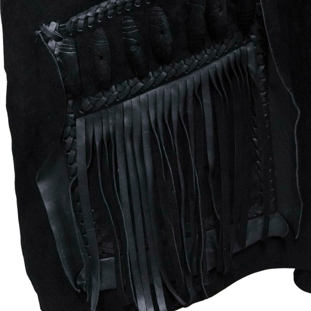 Vintage Scully Leather Western Black Fringed Jacket Beaded Detail Size 48 - Picture 10 of 14
